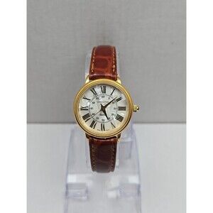 Executive By JC Ladies Quartz Watch Roman Numeral Gold Tone Leather New Battery
